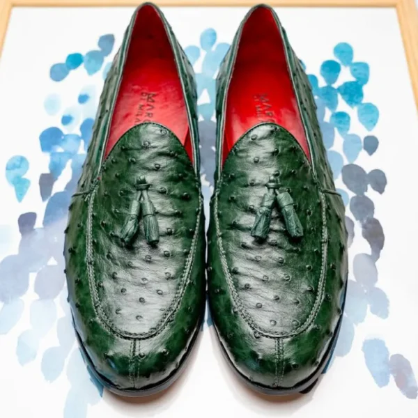 New Marco di Milano Aubiere Ostrich Quill Tassel Loafers Forest Green ForestGreen