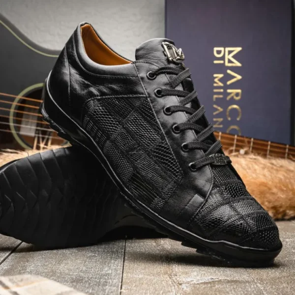 Best Marco di Milano Bari Lizard Patchwork Sneakers Black