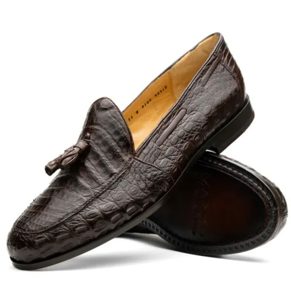 Cheap Marco di Milano Bianchi Caiman Crocodile Tassel Loafers Brown