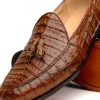 Discount Marco di Milano Bianchi Caiman Crocodile Tassel Loafers Cognac