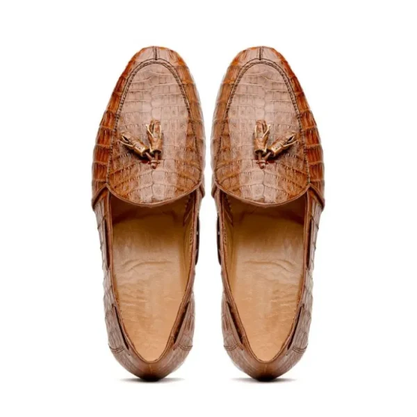 Discount Marco di Milano Bianchi Caiman Crocodile Tassel Loafers Cognac