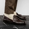 Cheap Marco di Milano Bianchi Caiman Crocodile Tassel Loafers Brown