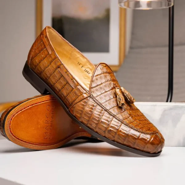 Discount Marco di Milano Bianchi Caiman Crocodile Tassel Loafers Cognac