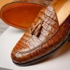 Discount Marco di Milano Bianchi Caiman Crocodile Tassel Loafers Cognac