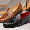 Discount Marco di Milano Bianchi Caiman Crocodile Tassel Loafers Cognac