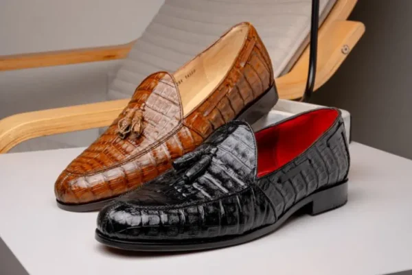 Discount Marco di Milano Bianchi Caiman Crocodile Tassel Loafers Cognac