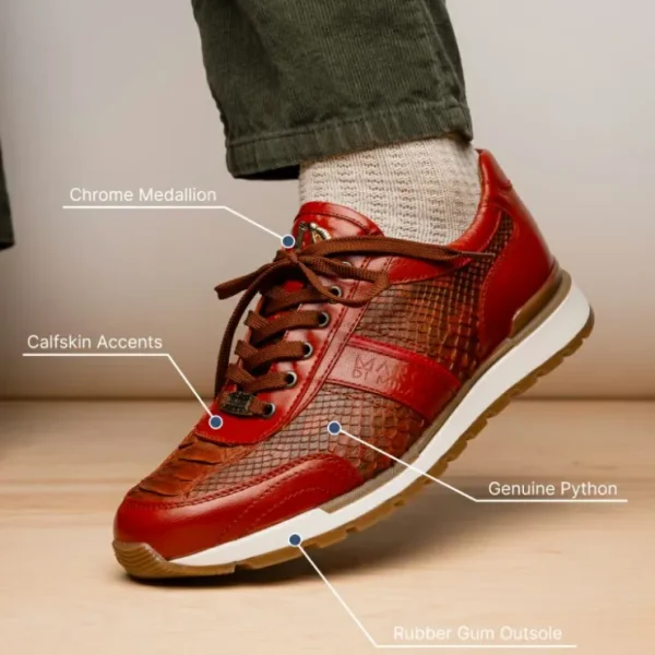 Fashion Marco di Milano Brescia Python & Calfskin Sneakers Antique Cognac AntiqueCognac