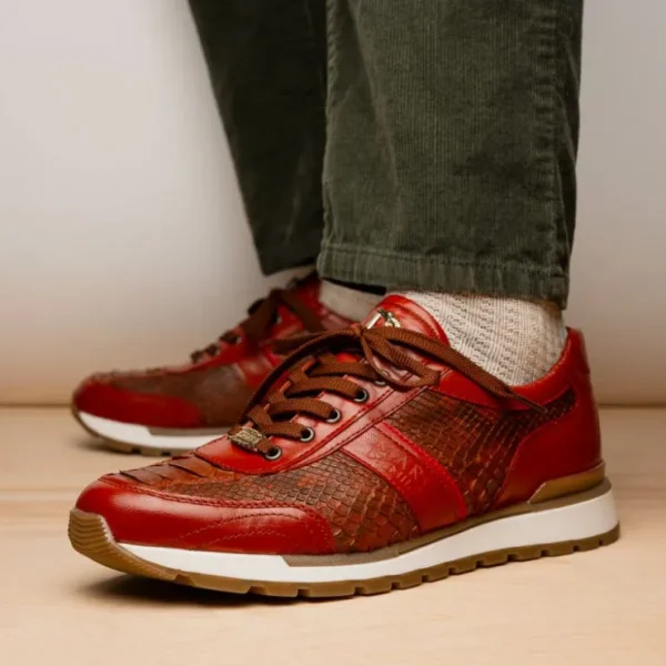 Fashion Marco di Milano Brescia Python & Calfskin Sneakers Antique Cognac AntiqueCognac