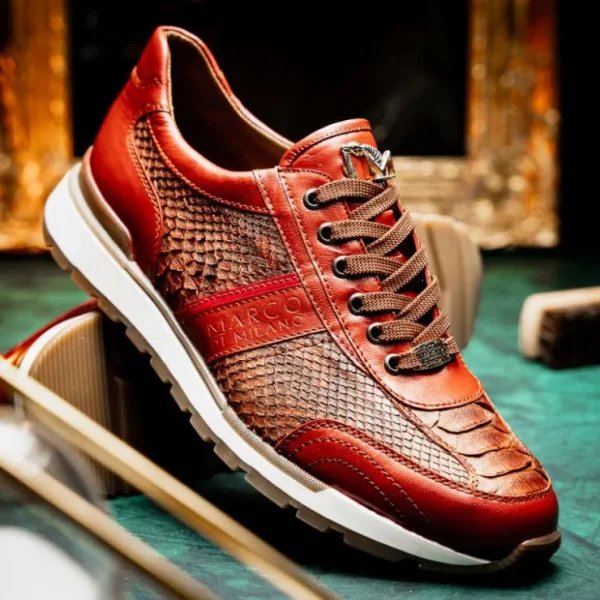 Fashion Marco di Milano Brescia Python & Calfskin Sneakers Antique Cognac AntiqueCognac