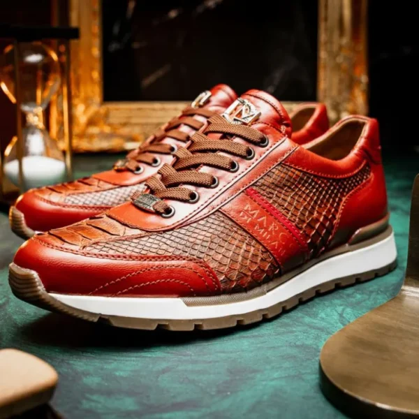 Fashion Marco di Milano Brescia Python & Calfskin Sneakers Antique Cognac AntiqueCognac