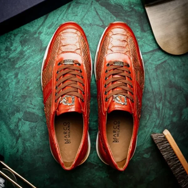 Fashion Marco di Milano Brescia Python & Calfskin Sneakers Antique Cognac AntiqueCognac