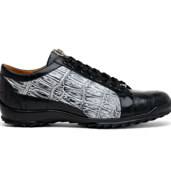 Sale Marco di Milano Cairo Alligator Sneakers Black / Newspaper