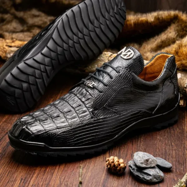 Outlet Marco di Milano Crater Caiman Crocodile / Lizard Sneaker Black