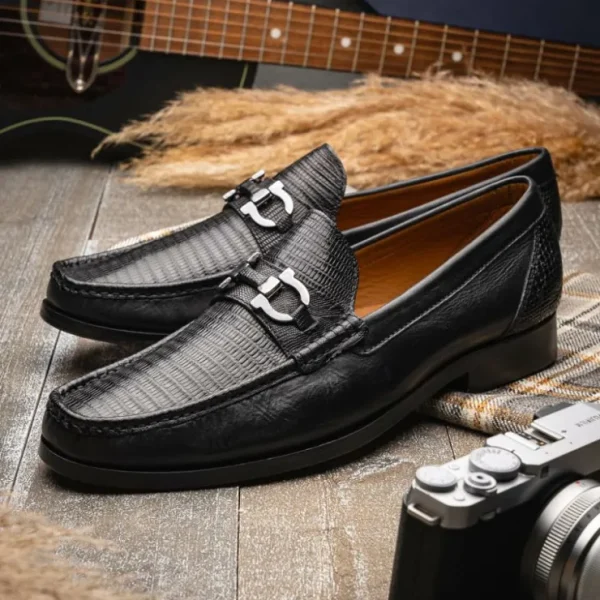 Outlet Marco di Milano Enzo Lizard Bit Loafers Black