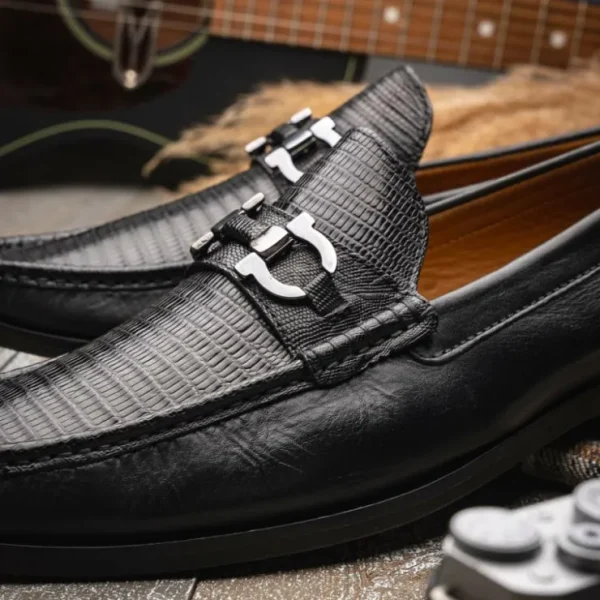 Outlet Marco di Milano Enzo Lizard Bit Loafers Black