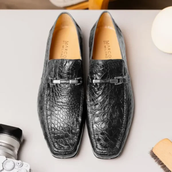 New Marco di Milano Fabro Caiman Crocodile Bit Loafers Grey