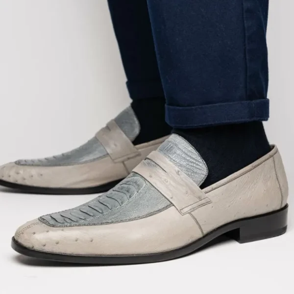 Fashion Marco di Milano Fangio Ostrich Penny Loafers Grey