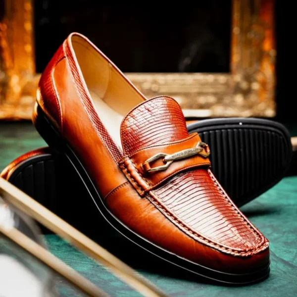 Store Marco di Milano Hugo Lizard & Calfskin Bit Loafers Cognac