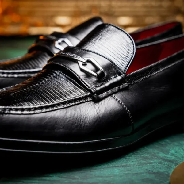 Store Marco di Milano Hugo Lizard & Calfskin Bit Loafers Black