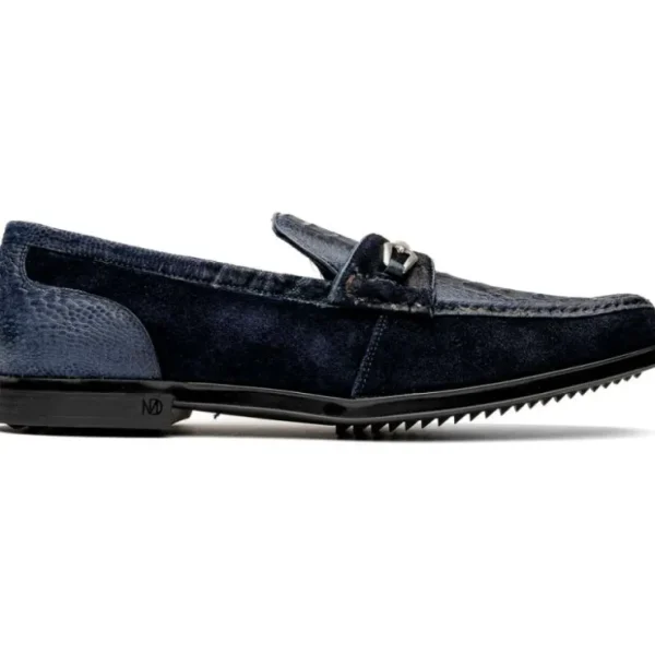 Store Marco di Milano Hugo Sueded Ostrich Leg Bit Loafers Navy