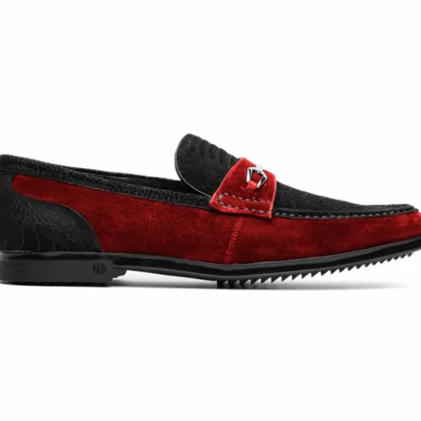 Best Marco di Milano Hugo Sueded Ostrich Leg Bit Loafers Black / Red