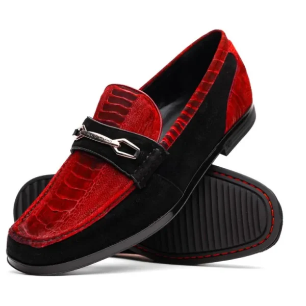 Flash Sale Marco di Milano Hugo Sueded Ostrich Leg Bit Loafers Red / Black