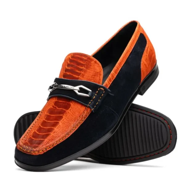 marco_di_milano_hugo_sued_1-9.webp Cheap Marco di Milano Hugo Sueded Ostrich Leg Bit Loafers Orange / Blue