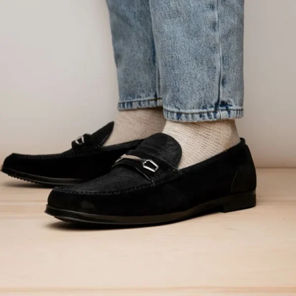 Hot Marco di Milano Hugo Sueded Ostrich Leg Bit Loafers Black