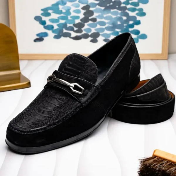 Hot Marco di Milano Hugo Sueded Ostrich Leg Bit Loafers Black