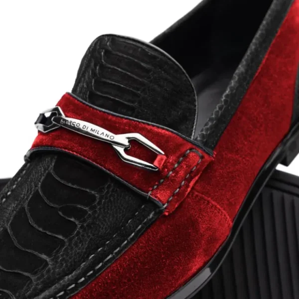 Best Marco di Milano Hugo Sueded Ostrich Leg Bit Loafers Black / Red