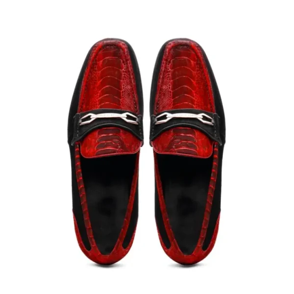 Flash Sale Marco di Milano Hugo Sueded Ostrich Leg Bit Loafers Red / Black