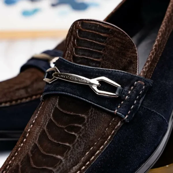marco_di_milano_hugo_sued_6-1.webp Store Marco di Milano Hugo Sueded Ostrich Leg Bit Loafers Brown / Navy