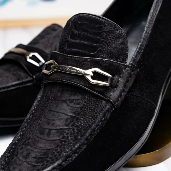 Hot Marco di Milano Hugo Sueded Ostrich Leg Bit Loafers Black