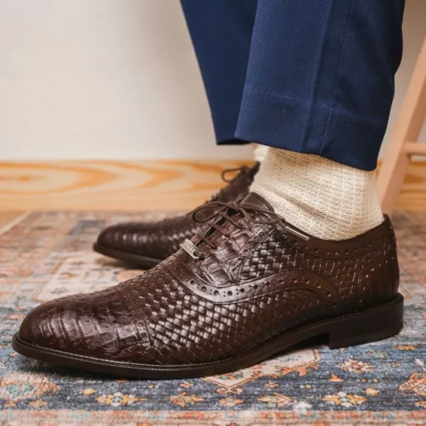 Shop Marco di Milano John Woven Caiman Crocodile Oxford Brown