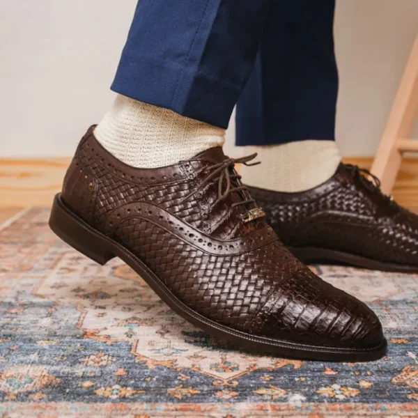 Shop Marco di Milano John Woven Caiman Crocodile Oxford Brown