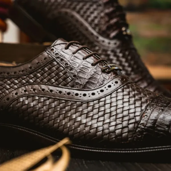 Shop Marco di Milano John Woven Caiman Crocodile Oxford Brown