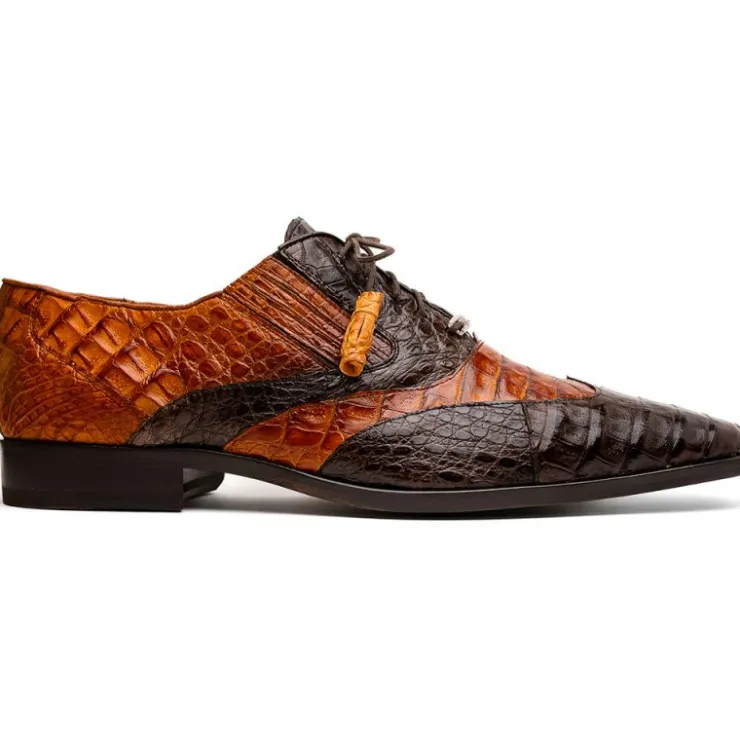 Hot Marco di Milano Luciano Caiman Crocodile Wingtip Shoes Cognac / Brown