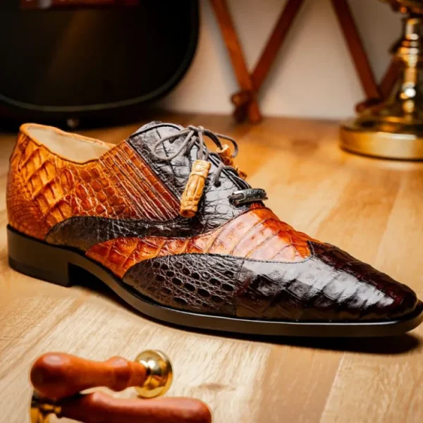 Hot Marco di Milano Luciano Caiman Crocodile Wingtip Shoes Cognac / Brown