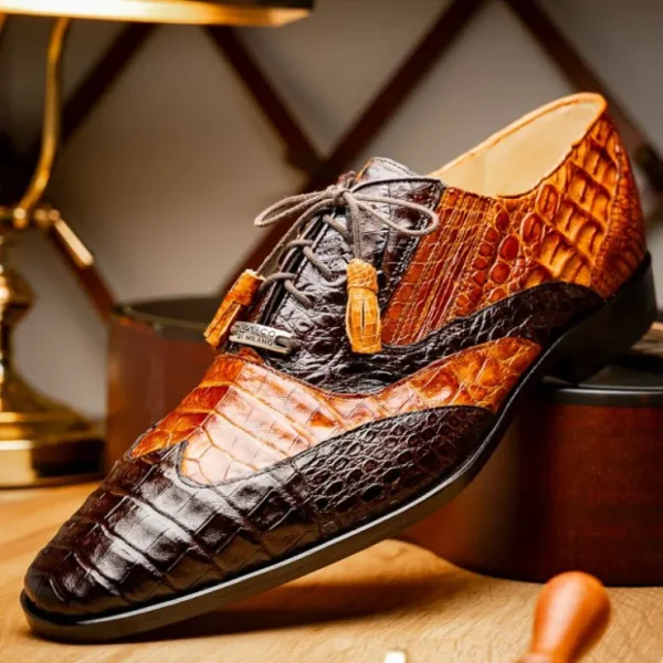 Hot Marco di Milano Luciano Caiman Crocodile Wingtip Shoes Cognac / Brown