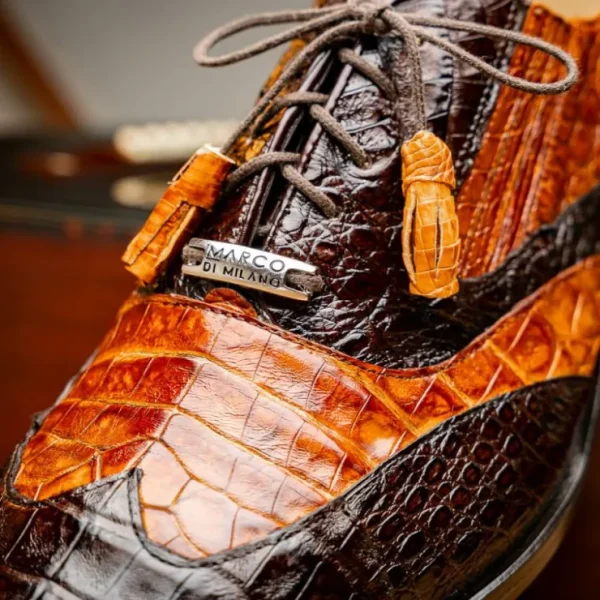 Hot Marco di Milano Luciano Caiman Crocodile Wingtip Shoes Cognac / Brown