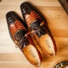 Hot Marco di Milano Luciano Caiman Crocodile Wingtip Shoes Cognac / Brown