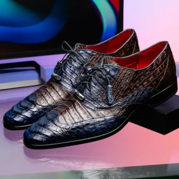 marco_di_milano_luciano_c_8.webp Online Marco di Milano Luciano Caiman Crocodile Wingtip Shoes Navy / Brown