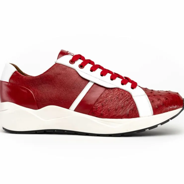 Discount Marco di Milano Lyon II Ostrich Quill & Calfskin Sneakers Red / White