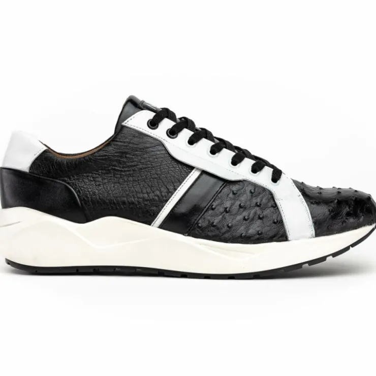 Clearance Marco di Milano Lyon II Ostrich Quill & Calfskin Sneakers Black / White