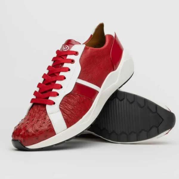 Discount Marco di Milano Lyon II Ostrich Quill & Calfskin Sneakers Red / White