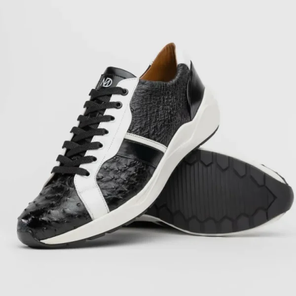 Clearance Marco di Milano Lyon II Ostrich Quill & Calfskin Sneakers Black / White