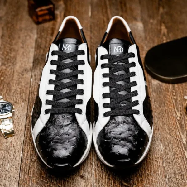 Clearance Marco di Milano Lyon II Ostrich Quill & Calfskin Sneakers Black / White