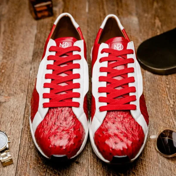 Discount Marco di Milano Lyon II Ostrich Quill & Calfskin Sneakers Red / White