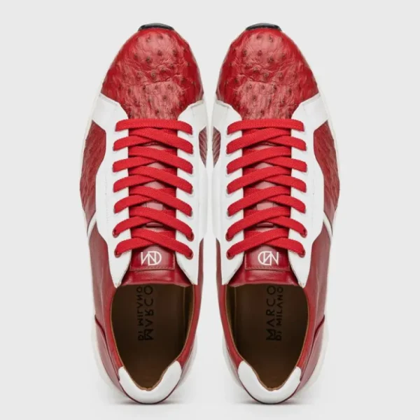 Discount Marco di Milano Lyon II Ostrich Quill & Calfskin Sneakers Red / White