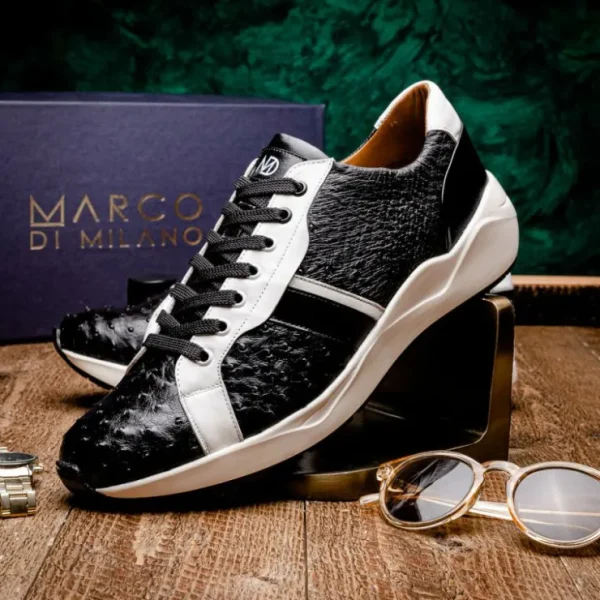 Clearance Marco di Milano Lyon II Ostrich Quill & Calfskin Sneakers Black / White